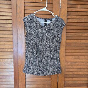 Ann Taylor Tank Top Ladies Medium Black/Beige Sleeveless Blouse Twist V-neck